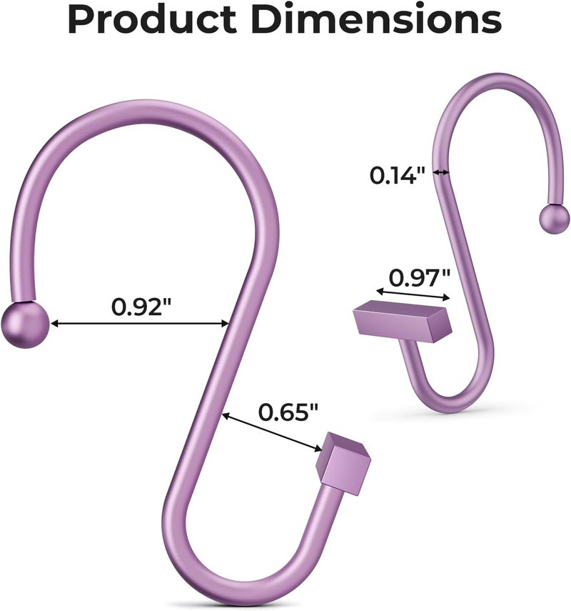 Bathway Purple Shower Curtain Hooks, Shower Curtain Rings Rust Proof, 12PCS Shower Hooks for Shower Curtain, T-Bar Design Convenient Elegant Shower Curtain Hangers for Bathroom Kitchen Wardrobe - Image 2